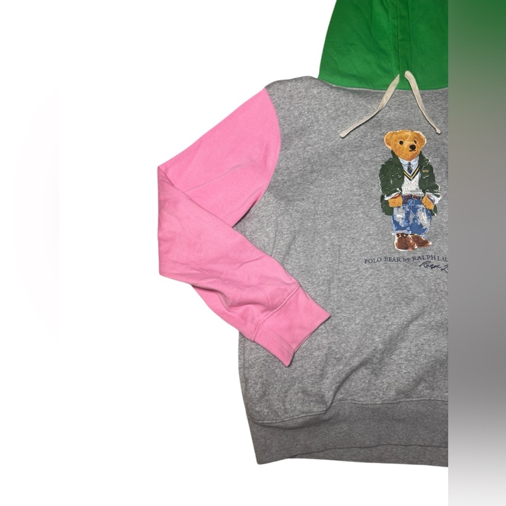 Polo Ralph Lauren Men's Polo Bear Colorblock Hoodie Gray Pink Large - Picture 4 of 12